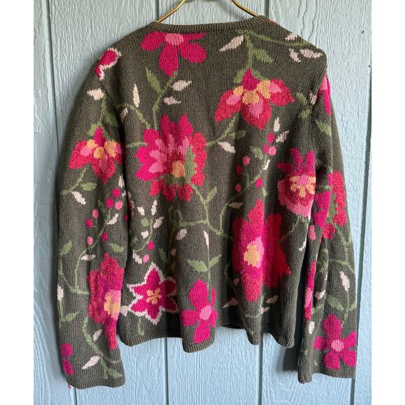 Vintage Floral Spring Knit Cardigan, Large - Picture 6 of 7